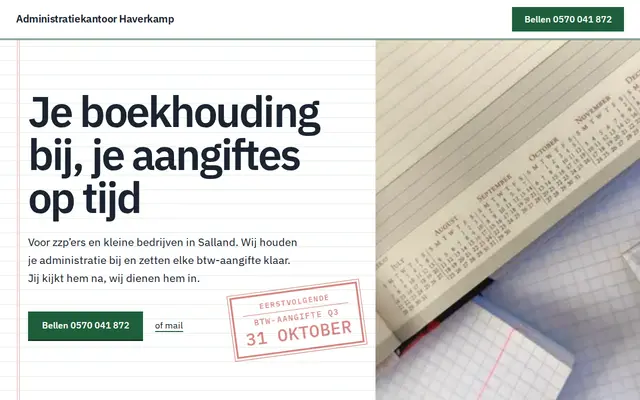Voorbeeldsite boekhouder: Administratiekantoor Haverkamp