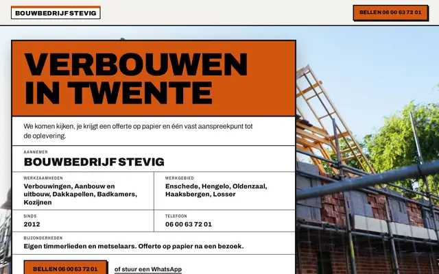 Voorbeeldsite aannemer: Bouwbedrijf Stevig