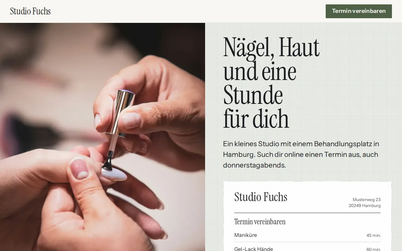 Beispiel-Website für Kosmetikstudio: Studio Fuchs, Hamburg