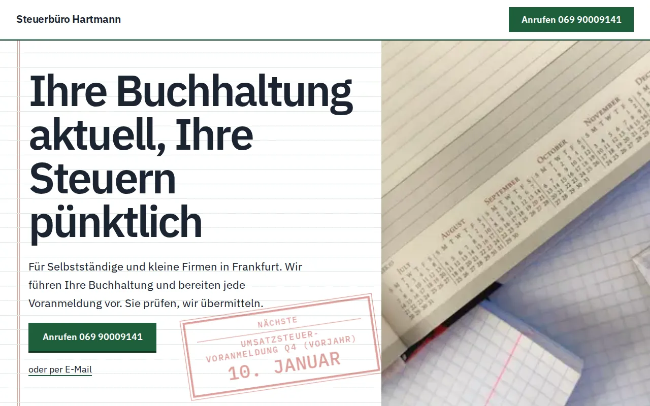 Beispiel-Website für Steuerbüro: Steuerbüro Hartmann, Frankfurt am Main