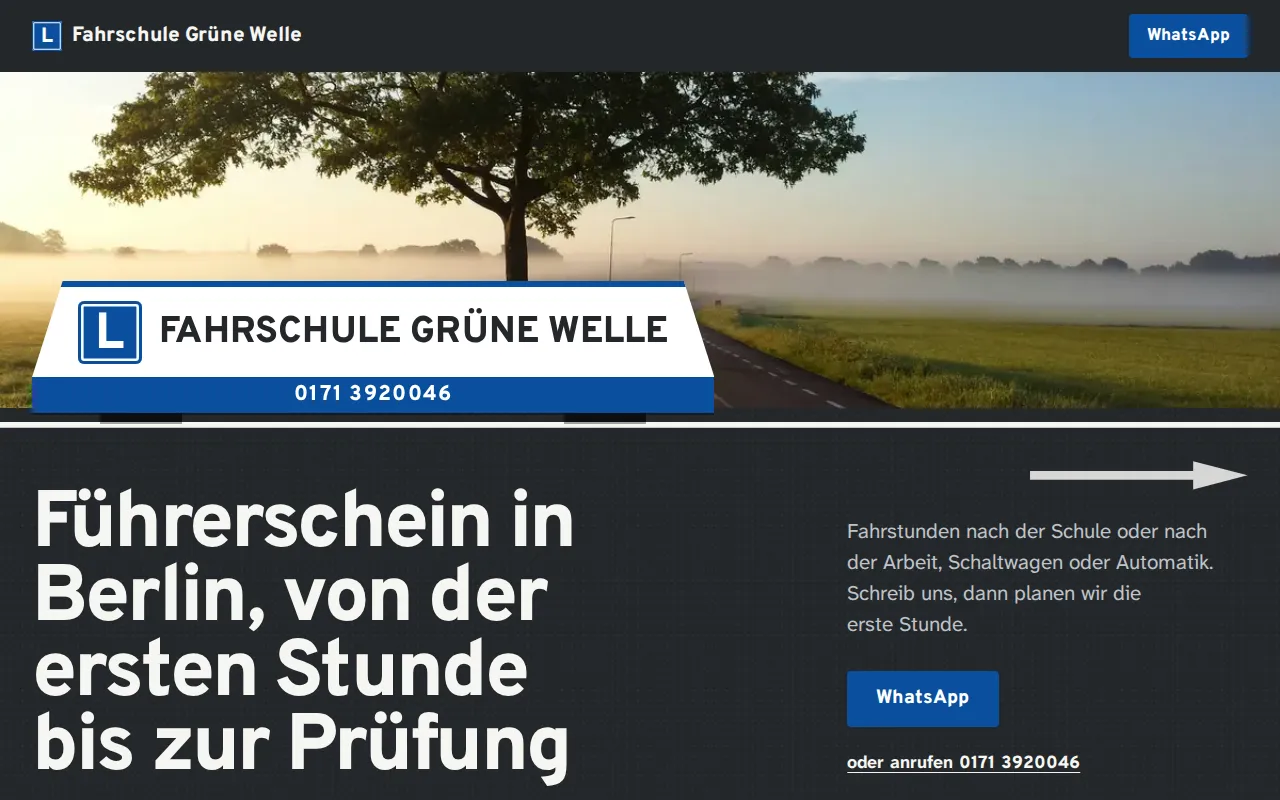 Beispiel-Website für Fahrschule: Fahrschule Grüne Welle, Berlin-Pankow