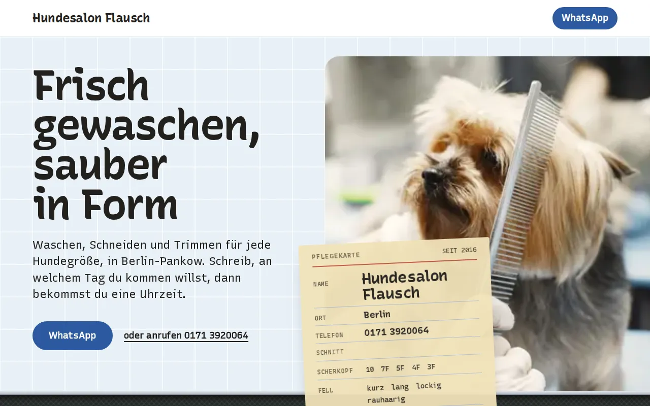 Beispiel-Website für Hundesalon: Hundesalon Flausch, Berlin