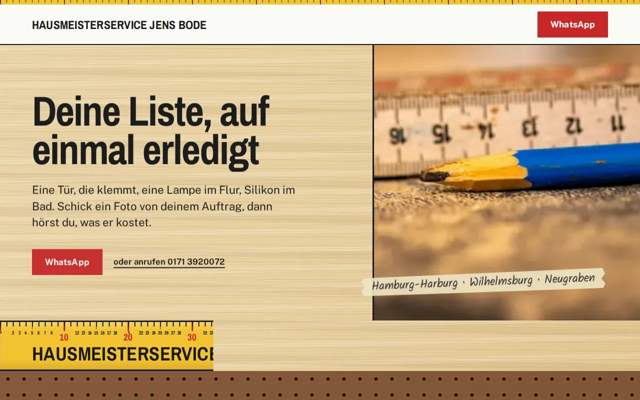 Beispiel-Website für Hausmeisterservice: Hausmeisterservice Jens Bode, Hamburg-Harburg