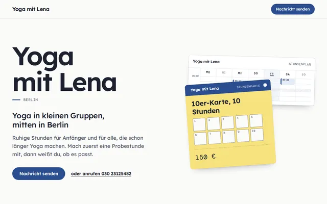 Beispiel-Website, Unterricht oder Coaching: Yoga mit Lena
