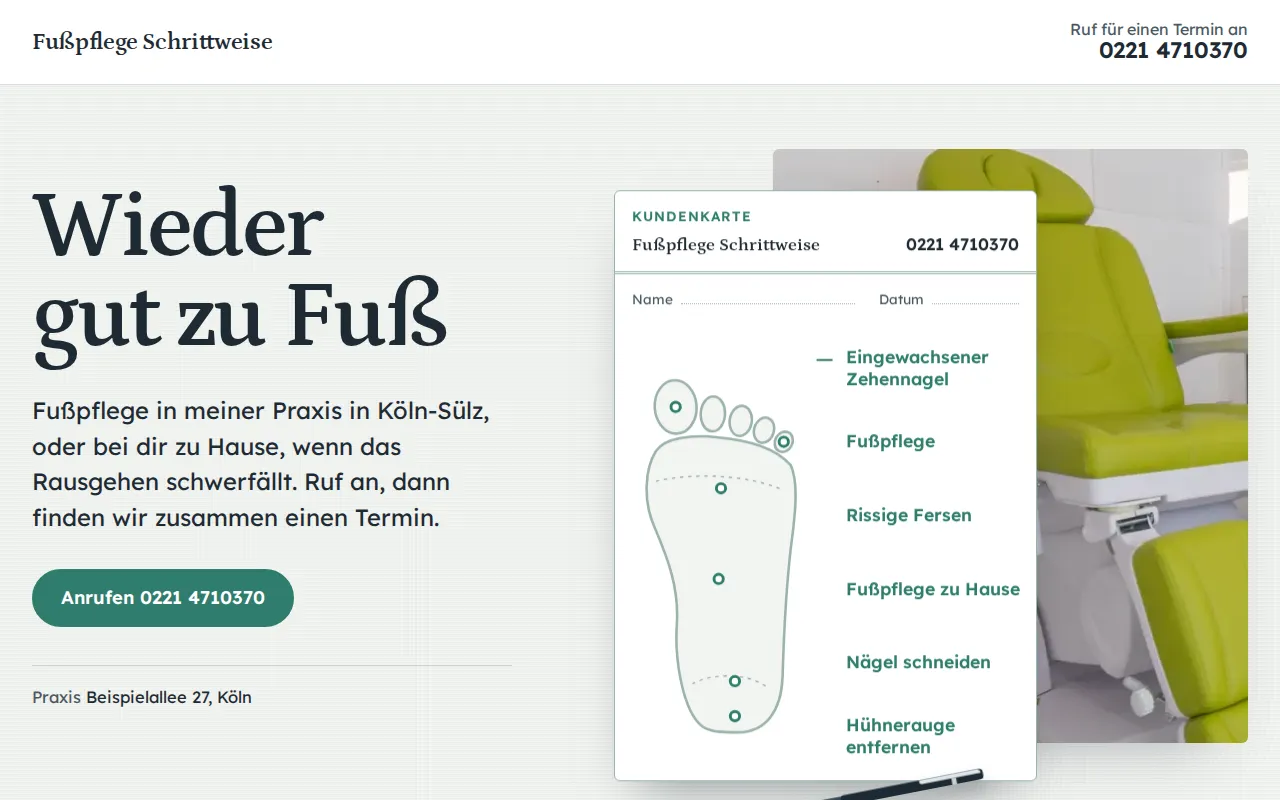 Beispiel-Website für Fußpflege: Fußpflege Schrittweise, Köln