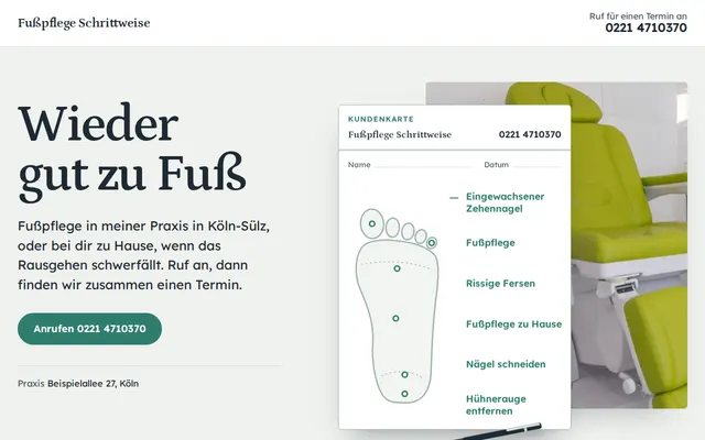 Beispiel-Website, Fußpflege: Fußpflege Schrittweise
