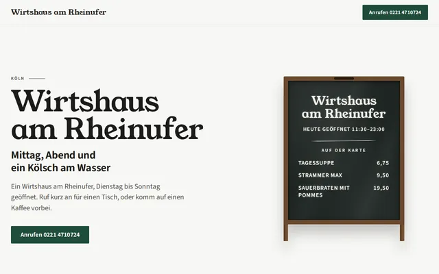 Beispiel-Website, Restaurant oder Café: Wirtshaus am Rheinufer