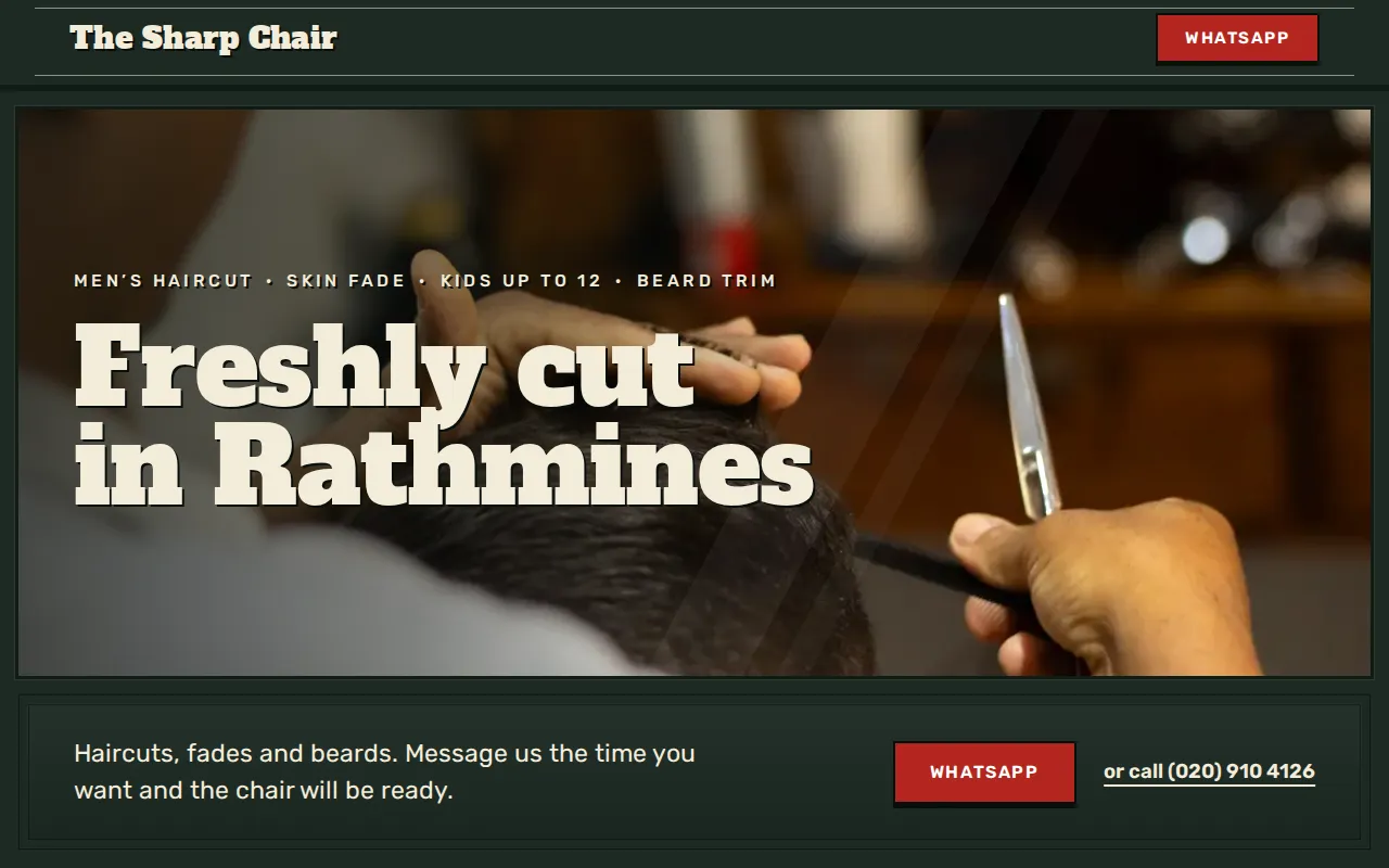 Example website for a hairdresser: The Sharp Chair, Dublin