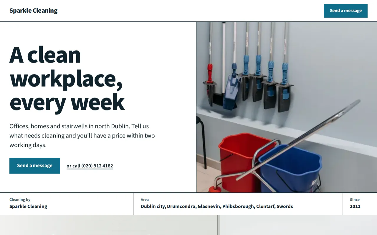 Example website for a cleaning company: Sparkle Cleaning, Dublin city
