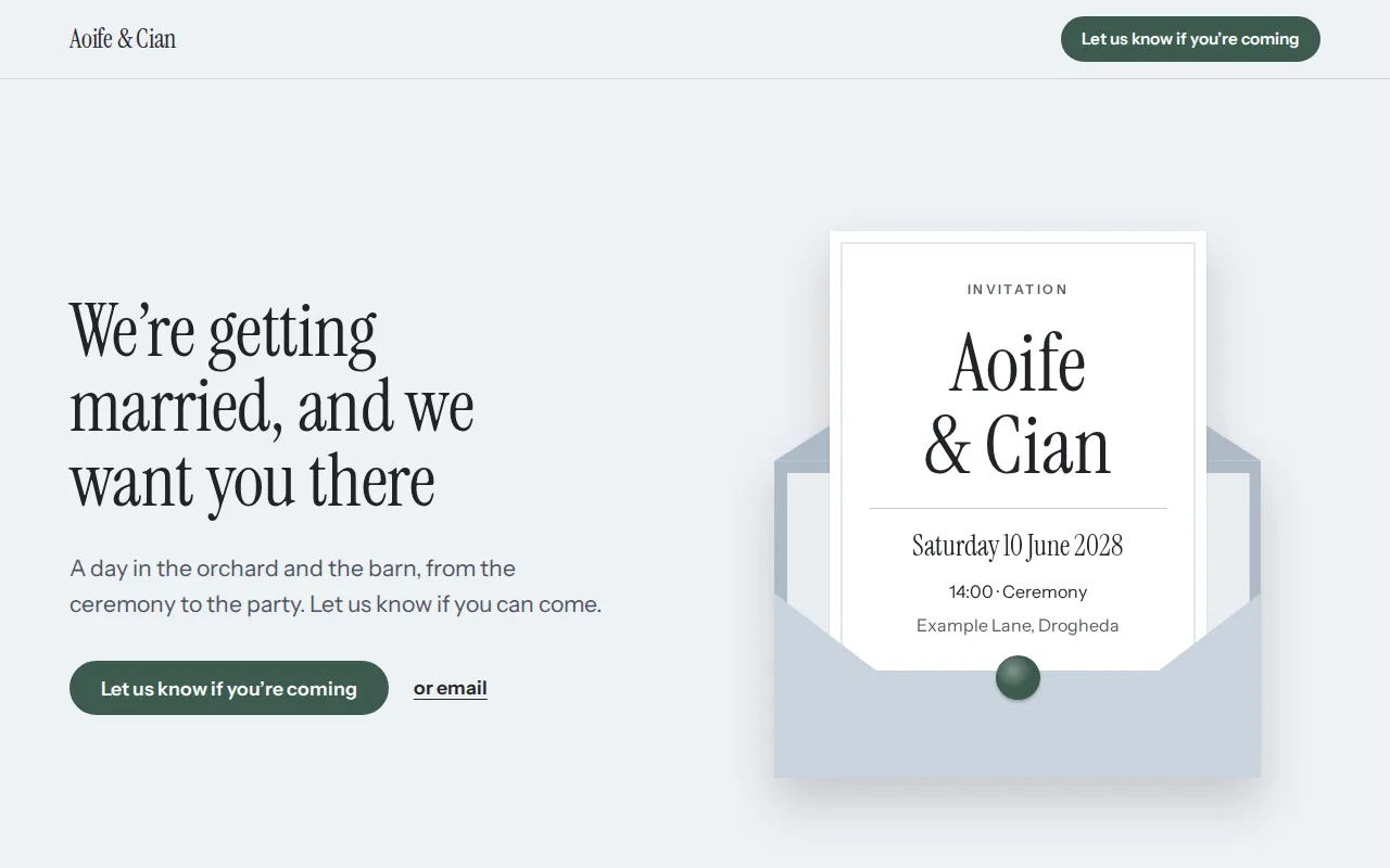Example wedding website: Aoife & Cian