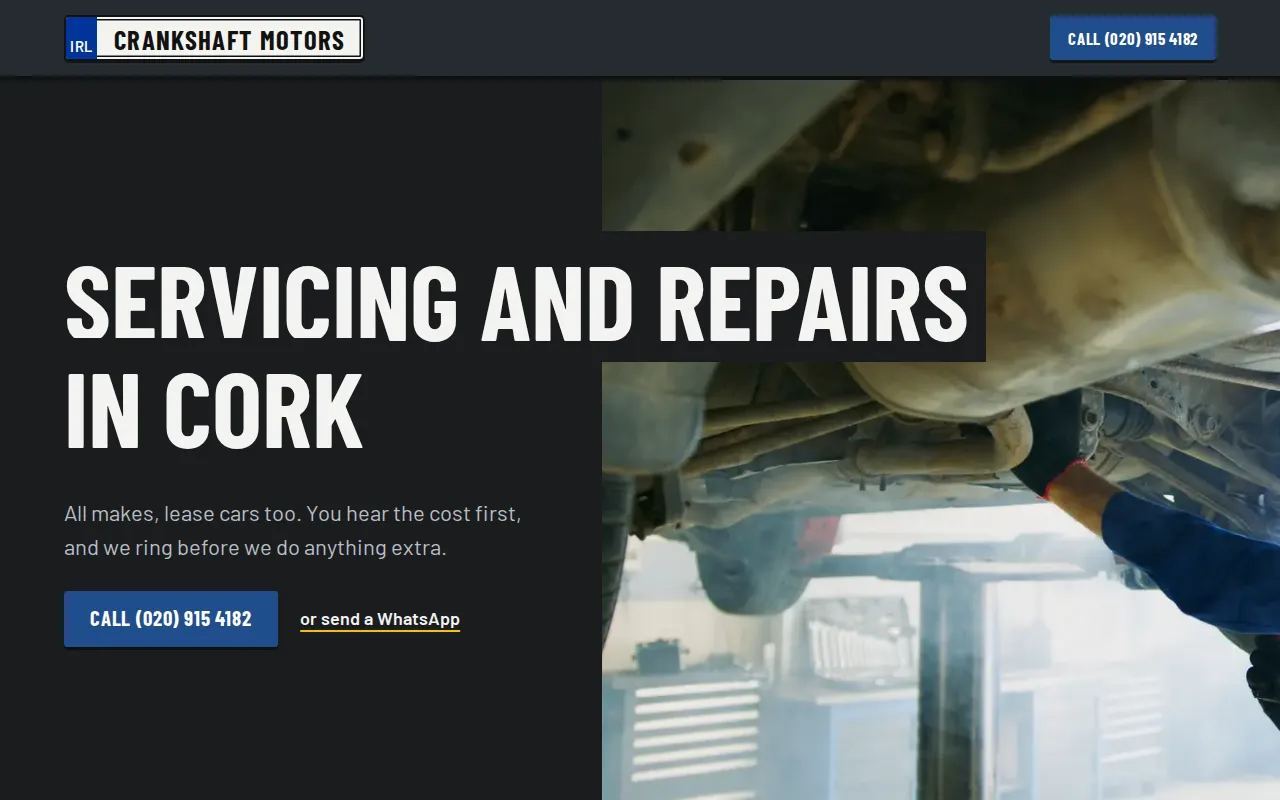 Example website for a garage: Crankshaft Motors, Cork