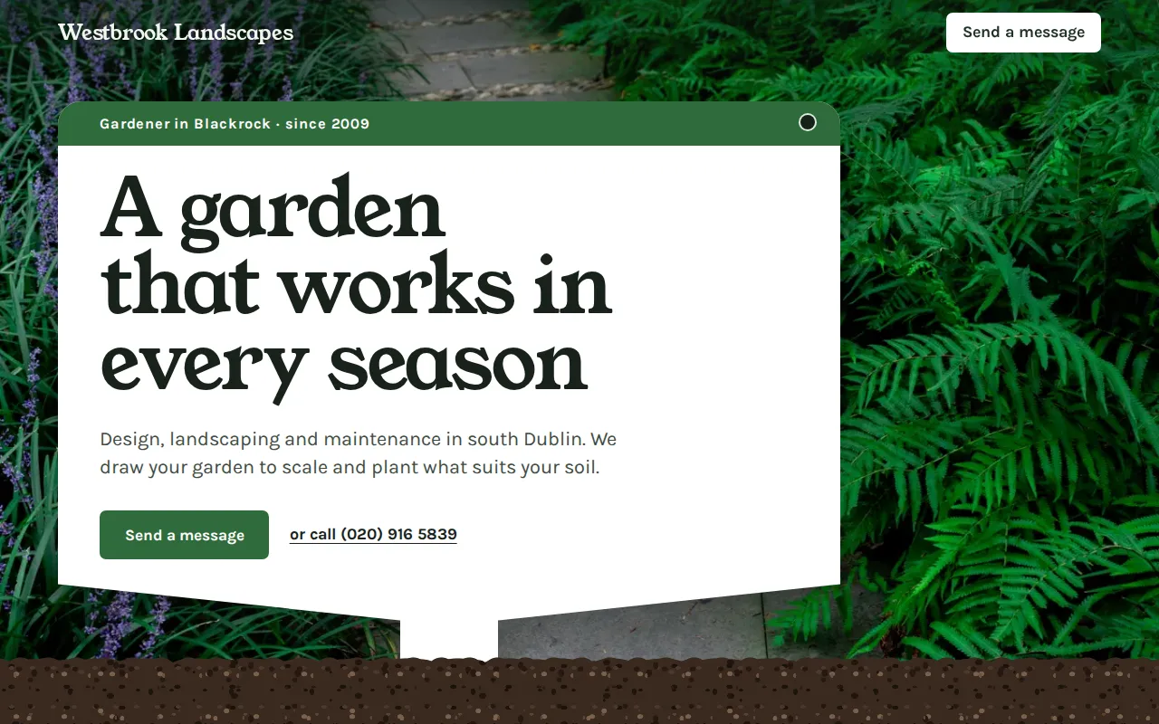 Example website for a gardener: Westbrook Landscapes, Blackrock