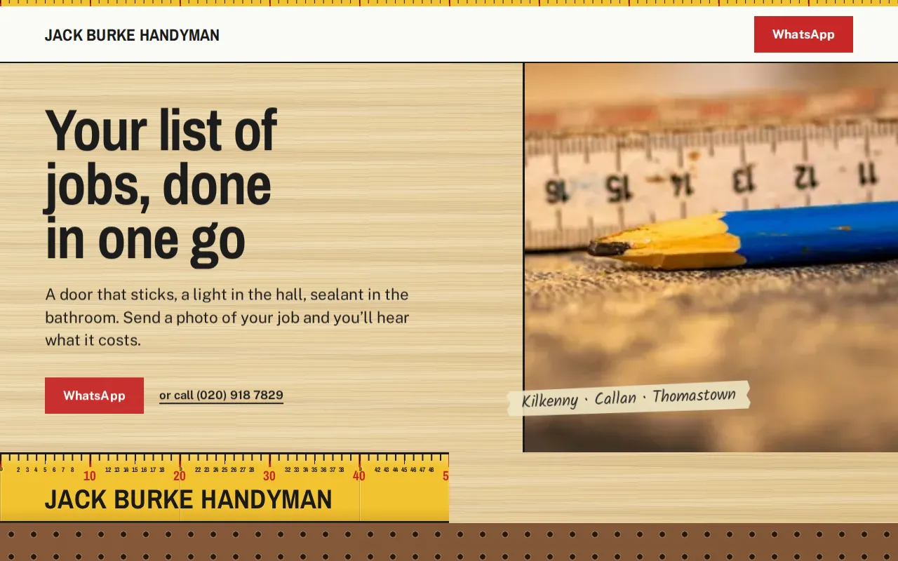 Example website for a handyman: Jack Burke Handyman, Kilkenny