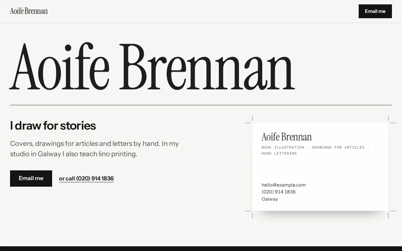 The design a author gets, shown with the example Aoife Brennan