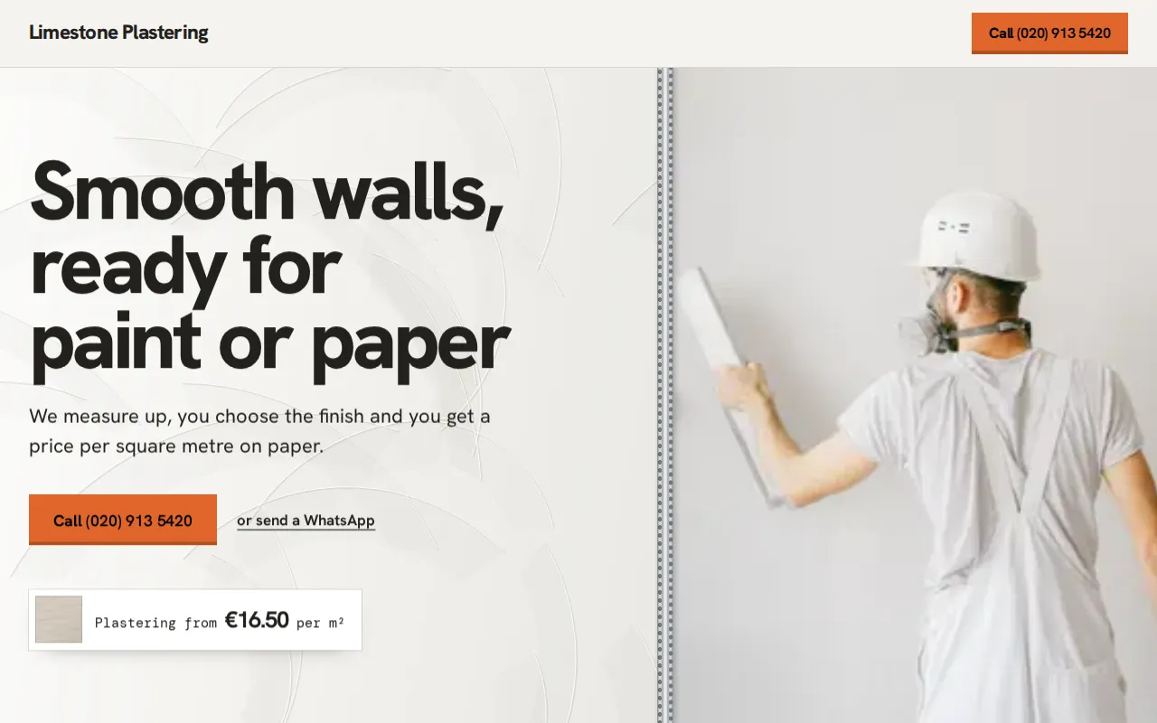 Example website for a plasterer: Limestone Plastering, Cork