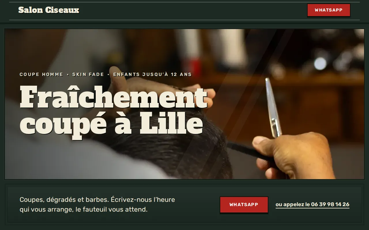 Site d’exemple pour coiffeur : Salon Ciseaux, Lille
