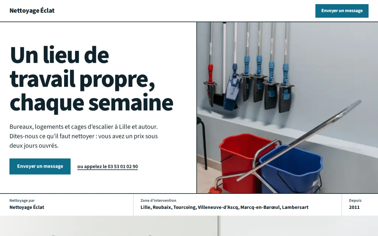 Site d’exemple pour entreprise de nettoyage : Nettoyage Éclat, Lille