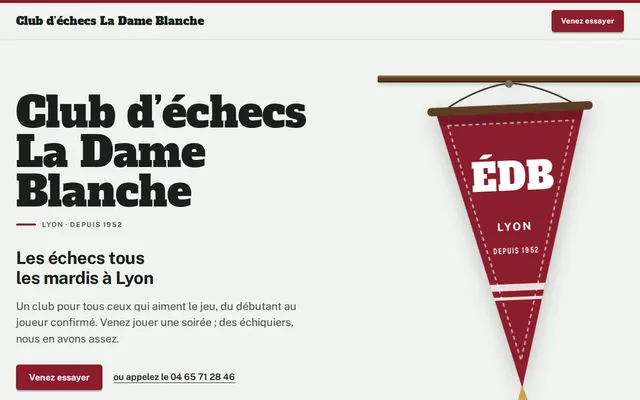 Site d’exemple, club ou association : Club d’échecs La Dame Blanche