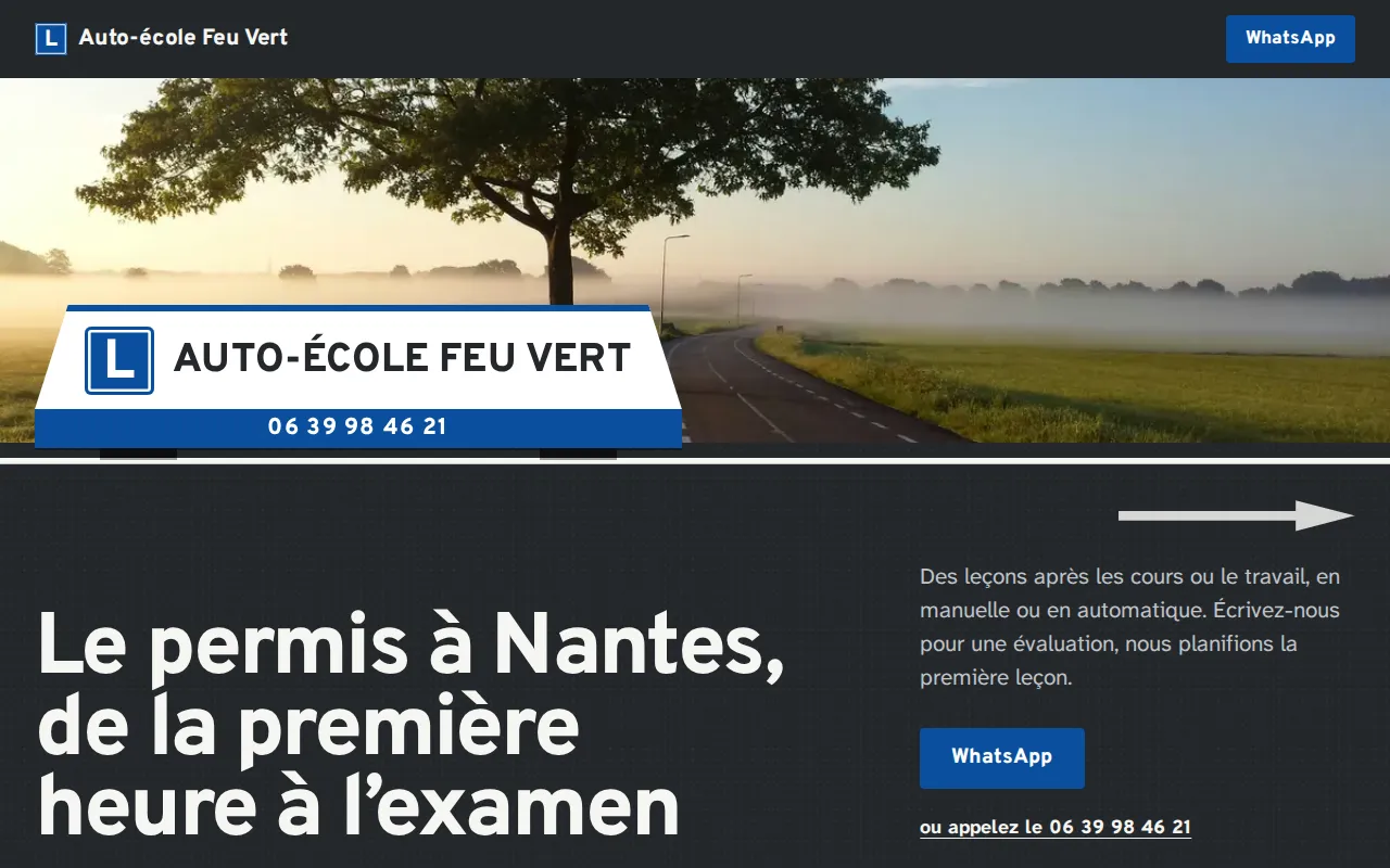 Site d’exemple pour auto-école : Auto-école Feu Vert, Nantes