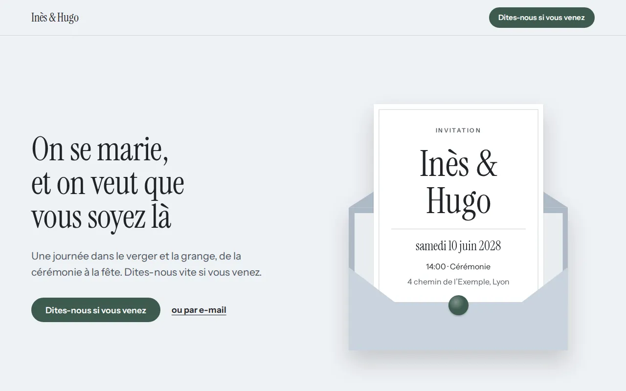 Exemple de site de mariage : Inès & Hugo