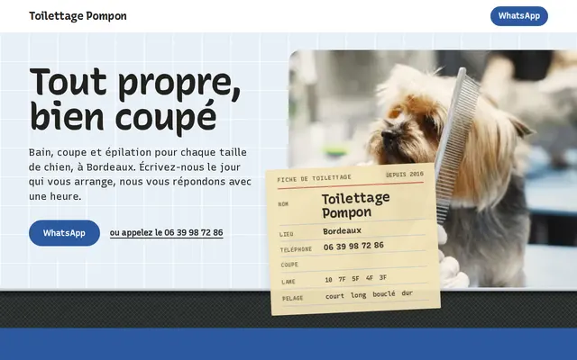 Site d’exemple, salon de toilettage : Toilettage Pompon