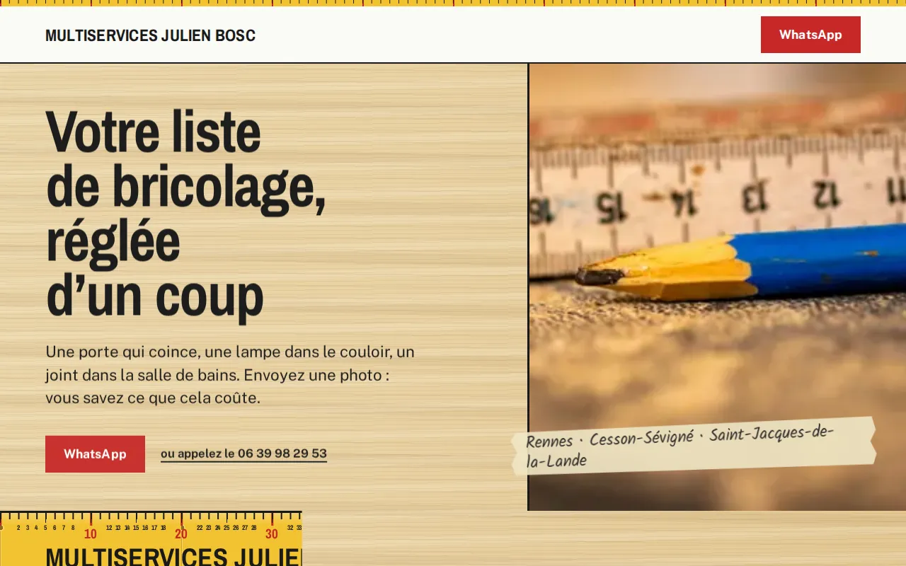 Site d’exemple pour homme à tout faire : Multiservices Julien Bosc, Rennes