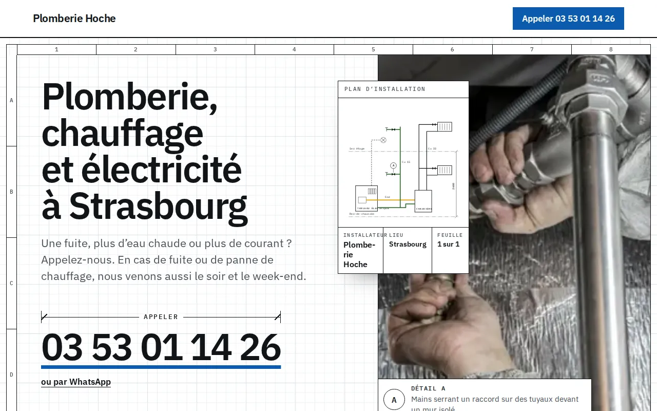 Exemple de site web pour chauffagiste-plombier appelé Plomberie Hoche