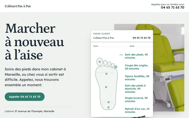 Site d’exemple, pédicure : Cabinet Pas à Pas