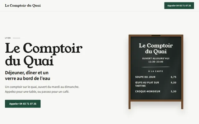 Site d’exemple, restaurant ou café : Le Comptoir du Quai
