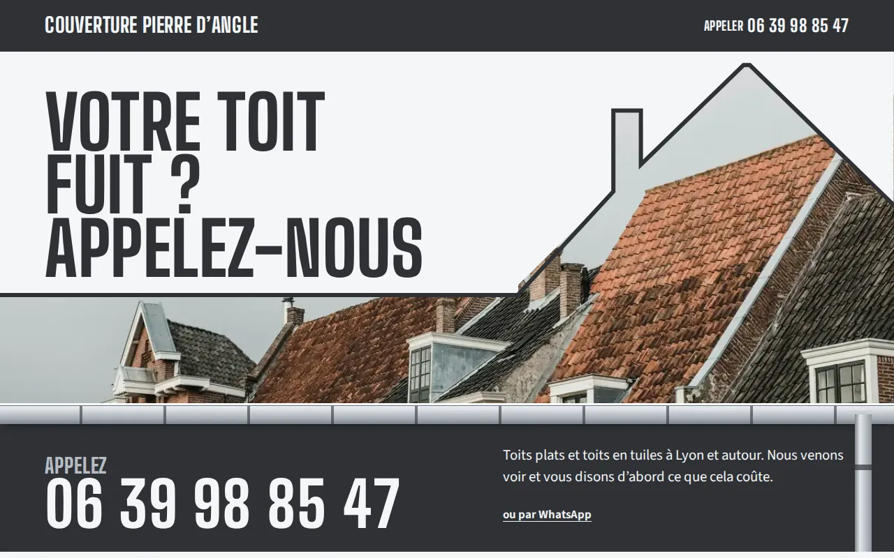 Site d’exemple pour couvreur : Couverture Pierre d’Angle, Lyon