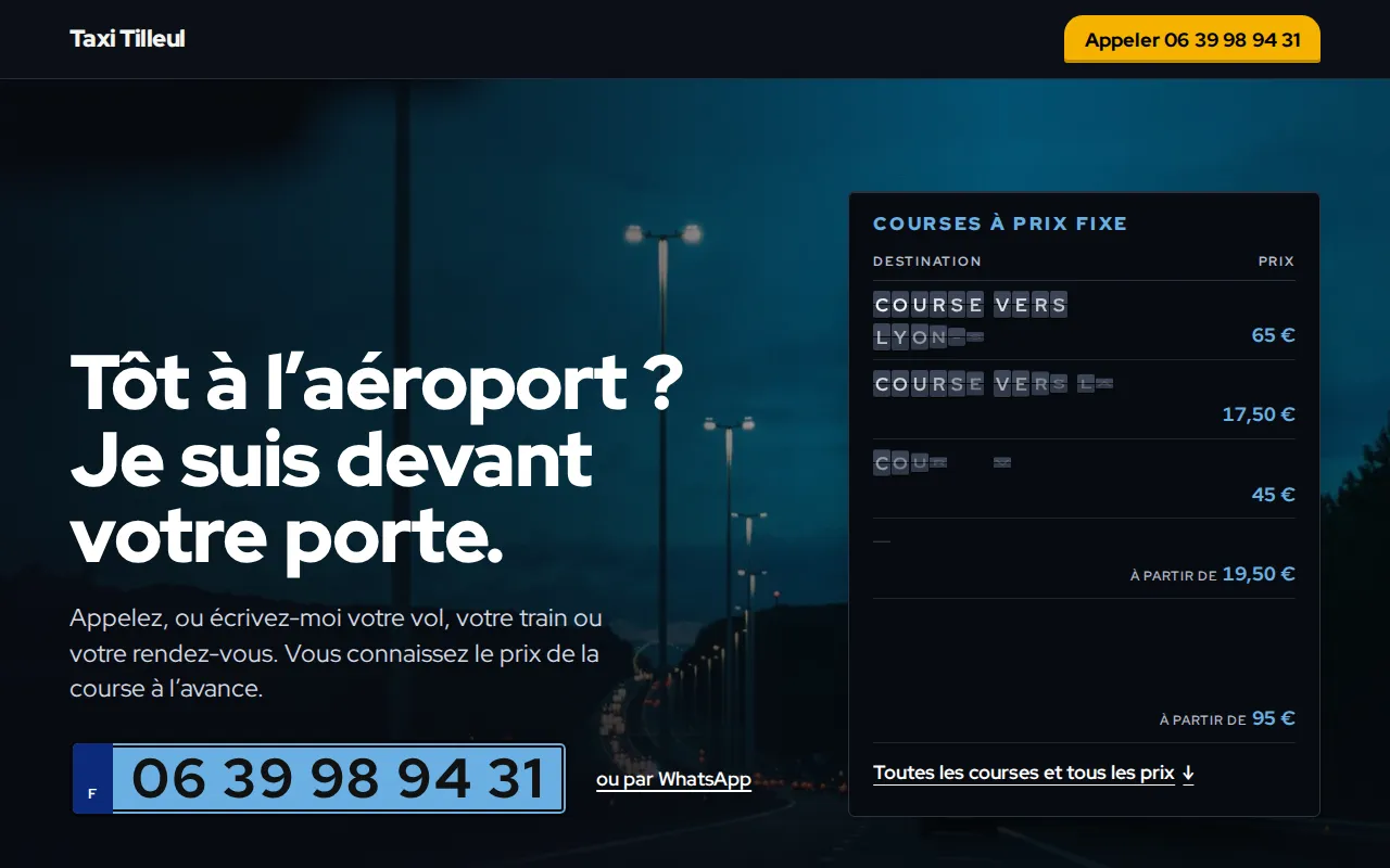 Site d’exemple pour taxi : Taxi Tilleul, Lyon