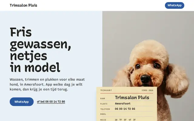 Voorbeeldsite trimsalon: Trimsalon Pluis