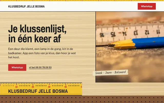 Voorbeeldsite klusjesman: Klusbedrijf Jelle Bosma