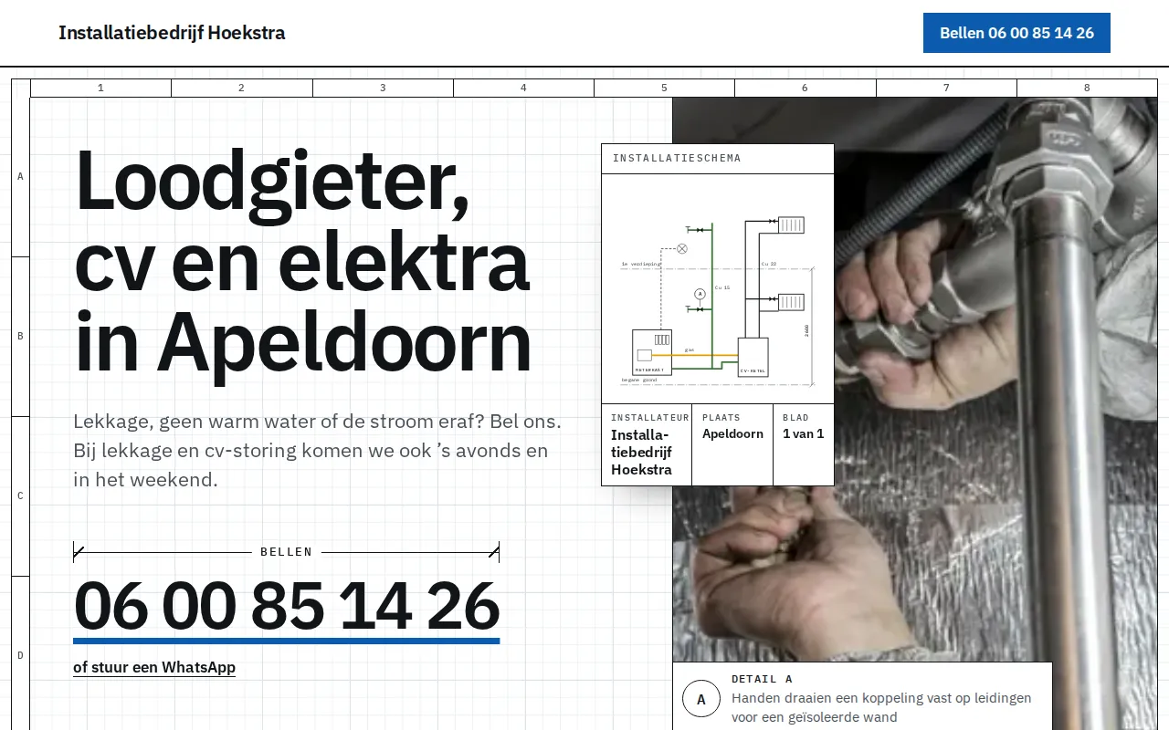 Voorbeeldwebsite voor een installateur met de naam Installatiebedrijf Bakker