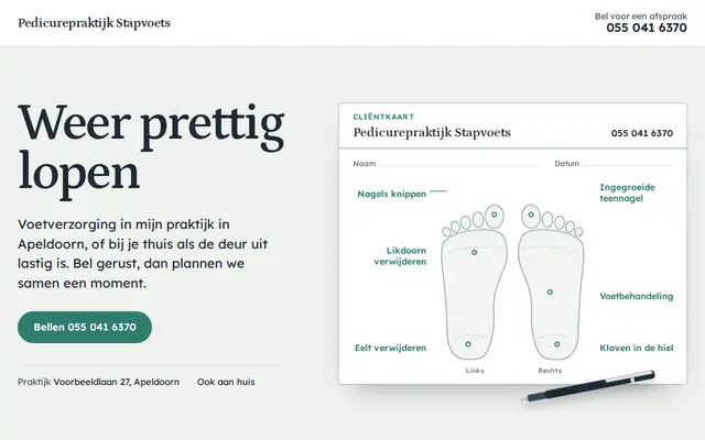 Voorbeeldsite pedicure: Pedicurepraktijk Stapvoets