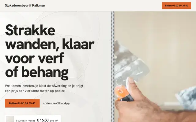 Voorbeeldsite stukadoor: Stukadoorsbedrijf Kalkman